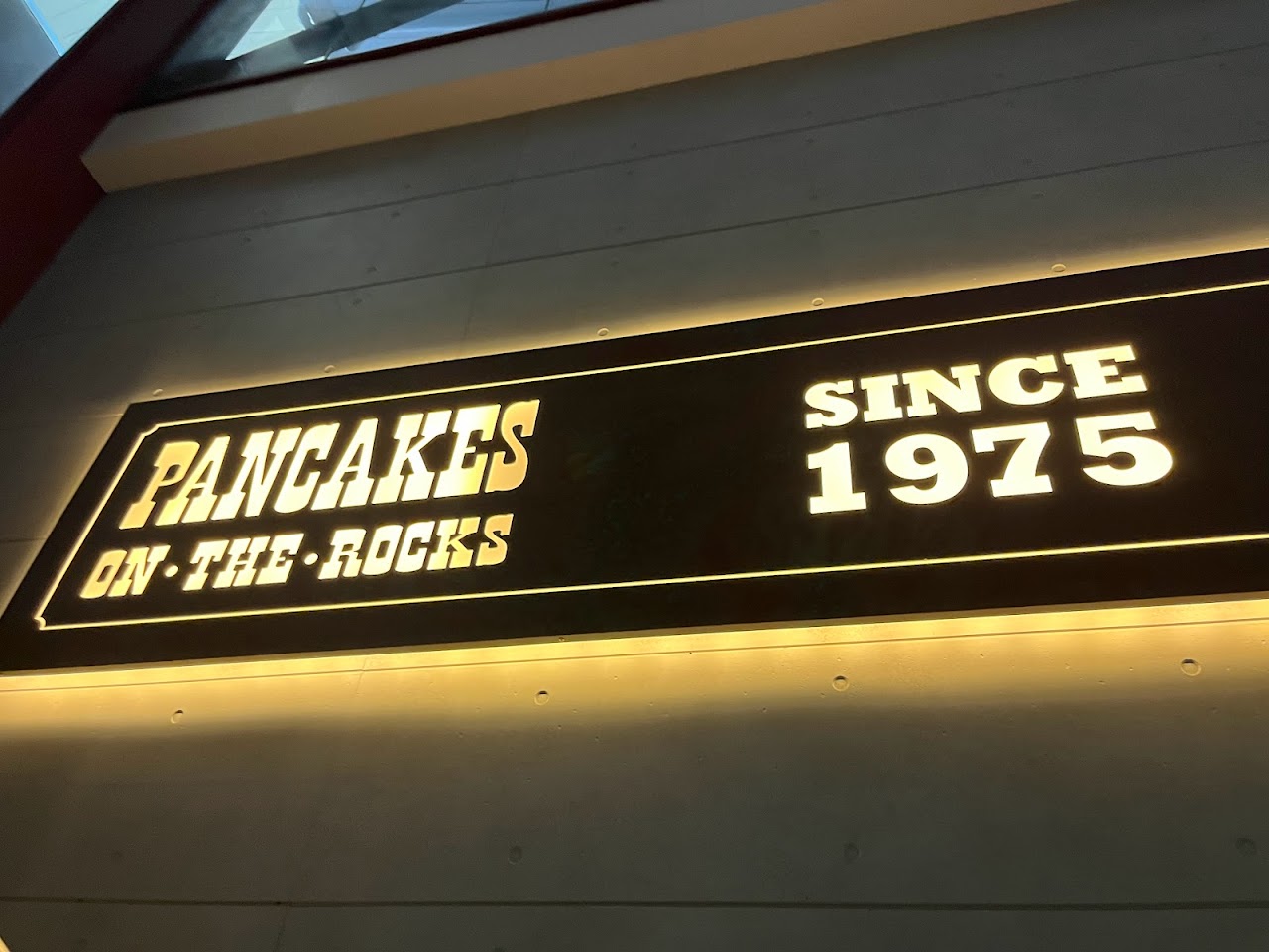Pancakes On The Rocks sign reading since 1975